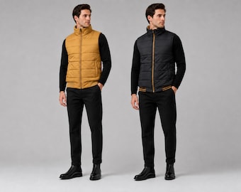Reversible Puffer Vest, Quilted and Insulated Casual Streetwear