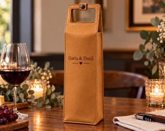 Wine Bottle Holder, Genuine Leather Personalized Anniversary Gift, Leather Wine Tote Bag With Handle, Gift for Wine Lovers