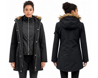 Hooded parka coat made with premium quality Soft Shell, Flexible winter coat, Breathable wind and water resistant, anniversary gifts