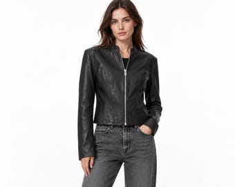 Leather Biker Jacket for Women, Asymmetrical Zip Moto Jacket, Slim Fit Motorcycle Jacket, Classic Rider Style, unique gift for her