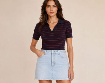 Mini denim skirt for women, high waisted A line jean skirt with pockets, casual everyday streetwear outfit, birthday gifts for her