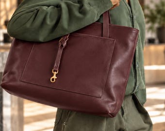 Luxury tote bag, genuine leather work bag, birthday gift for her, handmade carryall bag, bridal shower gifts