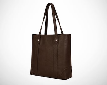 Personalized leather tote bag, women's work shoulder purse, handmade office carryall, custom name birthday gift for her, mom, wife