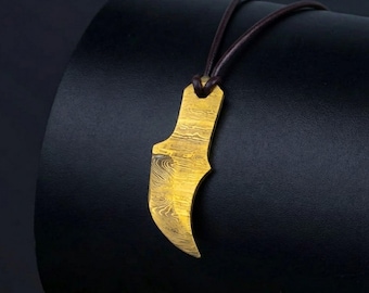 Military boyfriend gift mini textured steel knife pendant necklace  black blue gold rainbow blade charm leather cord jewellery gift