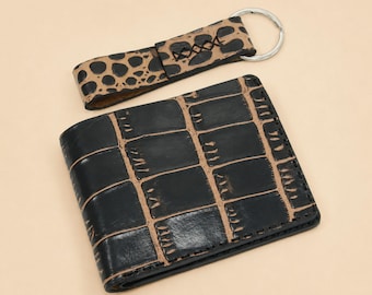 Premium leather men's wallet personalized engraved glossy black crocodile 6 bifold slim card exotic luxury wallet customized client gifts