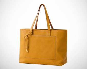 Personalized oversized leather tote bag, genuine leather work bag, large shoulder purse, custom birthday gift for her, handmade carryall bag