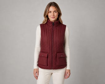 Women's Quilted Puffer Vest with High Collar and Utility Pocket