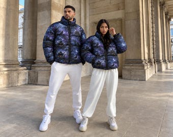 Moonlit Dark Cloud Puffer Jacket, Unisex Full Zip Halloween Outerwear