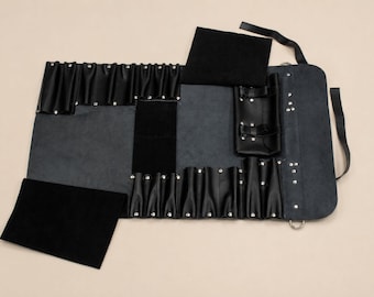 Customized leather knife roll personalized chef kitchenware knife holder 16 individual knife slots custom knife personalized gifts for men
