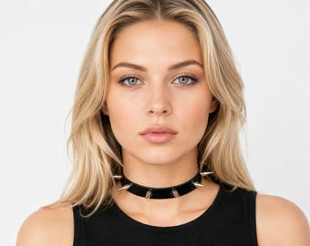 Spiked choker leather necklace for women black punk gothic collar spike choker necklace cosplay accessory alternative Jewellery gift for her