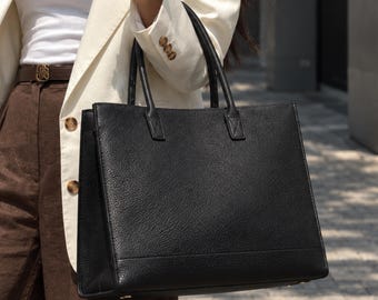 Minimal Tote Bag, Small Leather Purse, Structured Top Handle Handbag, Handmade Birthday Gift for Her, Luxury Corporate Gift