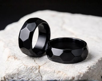 Personalized couple rings engagement gift faceted stainless steel ring for couples engraved jewelry gift for him and her valentine day gifts