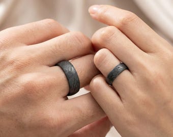 black textured couple rings wedding ring set promise rings for couple engraved rings engagement rings wooden keepsake engraved jewelry box