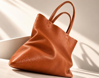 Chunky Tote Bag, Large Slouchy Shoulder Purse, Handmade Work Carryall, Custom Birthday Gift for Her, Personalized Leather Tote Bag