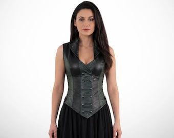Medieval armor vest for womens, Gothic Steampunk Waistcoat, Sleeveless Fitted Festival Rave outfit, Leather Halloween gifts for her