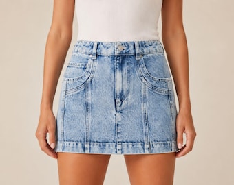 High waisted A line jean skirt with pockets, denim mini skirt for women, casual everyday summer outfit, birthday gifts for her