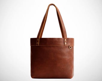 Personalized leather tote bag, structured women's work shoulder purse, handmade office handbag with long handles, custom name gift for women