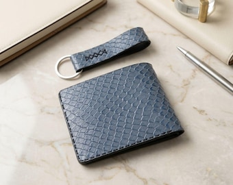 Personalized leather men's wallet handmade custom engraved cognac crocodile bifold slim card exotic wallet birthday gift for boyfriend