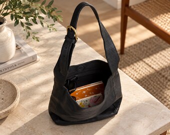 Custom Tote Bag, Genuine Leather Shoulder Purse, Slouchy Handbag, Handmade Birthday Gift for Her, Custom Gift for Wife, Christmas Gift