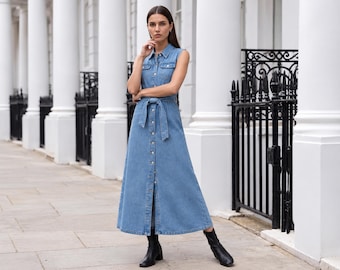 Y2K midi dress denim cottagecore retro streetwear vintage inspired pinafore spring boho  clothing organic cotton outfits mothers day gifts