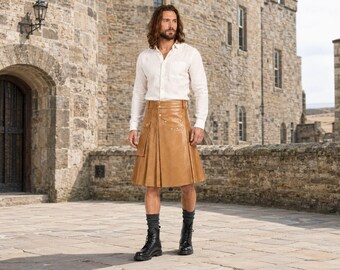 Men's leather utility kilt gladiator warrior kilt brass stud real leather kilt for men Scottish renaissance festival outfit Scottish gifts