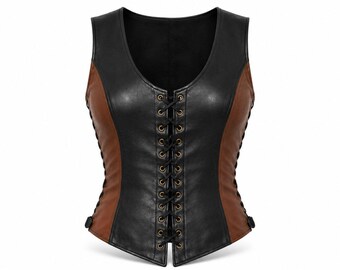 Medieval armor for womens, lace up fitted waistcoat, Halloween leather sleeveless corset vest,  festival outfit, gifts for her