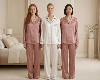 Personalized custom satin bridesmaid pajamas bridal shower gift wedding favors for guests womens clothing monogrammed pajamas honeymoon gift