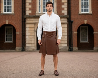 Highland Scottish men's leather kilt custom wrap style pleated utility kilt cosplay convention for Men personalized Scottish gifts for him