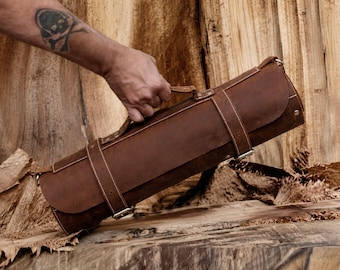 Engraved leather knife roll customized chef knife case knives slots craftmanship knife holder tools promotional items personalized gifts