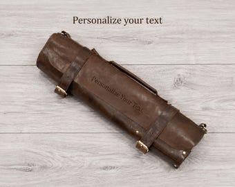 Custom engraved leather knife roll chef knife case knives slots craftmanship knife holder kitchen lover promotional items personalized gifts