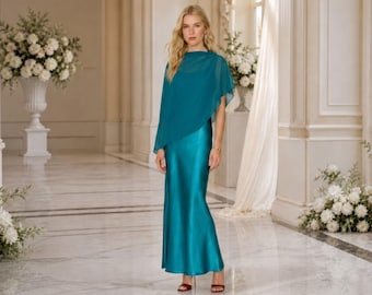 Mulberry silk maxi dress evening gown with detachable sheer cape elegant prom dress womens clothing custom fit bridesmaid dress gift for her