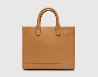 Minimal Tote Bag, Small Leather Purse, Structured Top Handle Handbag, Handmade Birthday Gift for Her, Luxury Corporate Gift