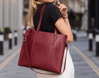 Structured Tote Bag, Leather Women's Work Shoulder Bag, Genuine Leather Handbag, Handmade Office Carryall, Personalized Gift for Her