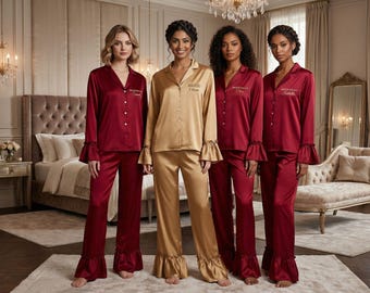 Custom silk pajamas set personalized wedding favors for guests bachelorette party favors womens clothing bridal shower gifts matching pajama