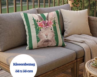 Oster Kissenbezug 35x35, Frohe Ostern, Hase, Frühlingsdeko, Osterkissen, Balkon & Wohnzimmer, Geschenkidee Ostern, Ostern Geschenk,Osterdeko
