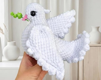Crochet Dove Pattern with Olive Branch Amigurumi Bird Plush PDF Pattern