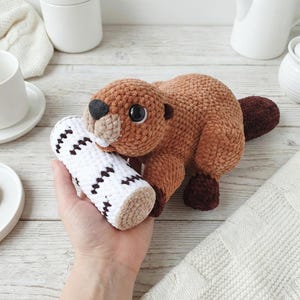Crochet Beaver Pattern, Amigurumi Plush with Log (PDF Pattern)