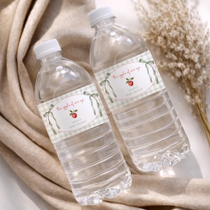 Apple of our Eye-label waterfles babyshower, saliegroene gingham-versieringen, a61e