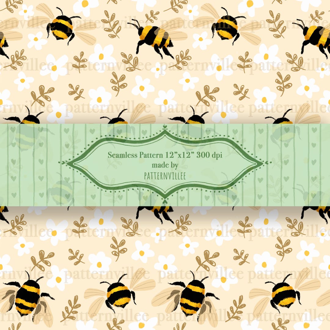 Seamless Bumble Bee Pattern, Bee Digital Paper 12x12 Repeat, Instant ...