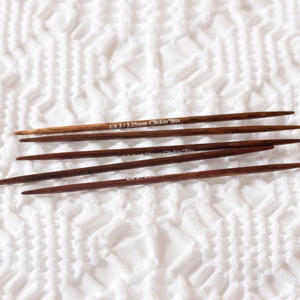 East Indian Walnut Double Pointed Knitting Needles 5 inch - Clickin'Stix™