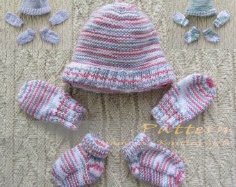 Newborn Mittens, Booties and Beanie Set Knitting Pattern