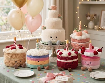 Jellycat Amuseables Cake Collection Plush Toys, Birthday Rainbow Cherry Peach Wedding