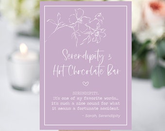 Romantic Movies Bridal Serendipity Hot Chocolate Bar Sign Printable, Bridal Shower Sign, Rom Com Bridal Shower, AWD-20