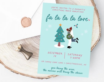 Romantic Christmas Movie Party Invitation, Holiday Movie Invitation, Romantic Holiday Movie Invitation, Christmas Party Invitation, AWD-22