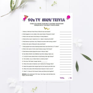 90er Jahre TV-Show-Trivia-Spiel zum Ausdrucken, 90er Jahre TV-Trivia, 90er Party, 90er Jahre Trivia, 90er Spiele, 90er Party, 90er Jahre Trivia, 90er Party Schilder, ABT-21