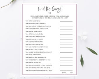 Romantic Movies Find Guest Bridal Shower Game Printable, Bridal Shower Trivia, Rom Com Shower Game, Find Guest Bridal Shower Game, AWD-20