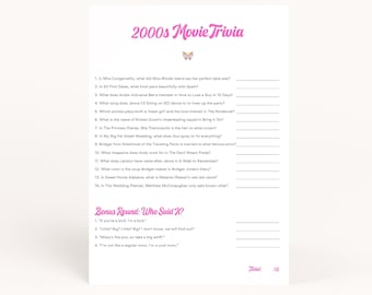 2000s Movie Trivia Game - Digital Download | Y2K Party | 2000 Themed Party | Y2K Themed Party | 90s Party | 90s Themed Party