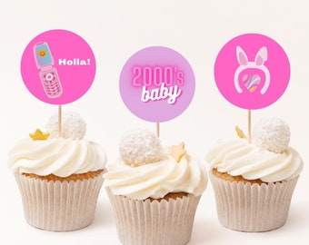Feestcupcaketoppers uit de jaren 2000 - digitale download | Jeugdfeest | Themafeest 2000 | Y2K-themafeest | Jaren 90-feest | Themafeest uit de jaren 90