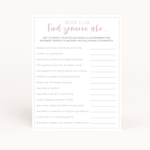 Book Club Icebreaker Game: Find Someone Who Printable (Digital Download)