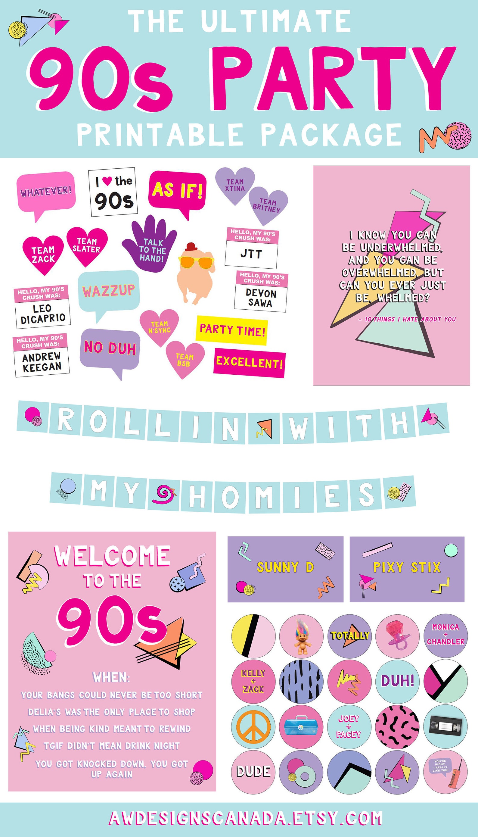 90s Chick Flick Trivia Game Printable 90 s Chick Flick Etsy